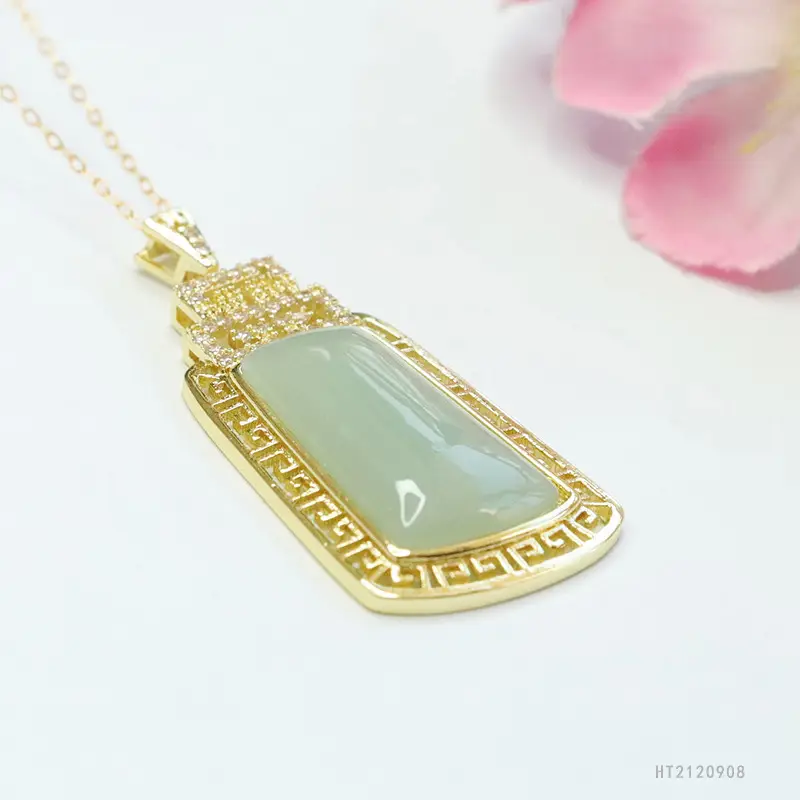 Guan Yu Jade Pendant Necklace with Gold Plated Frame — feature 8