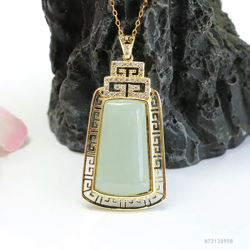 Guan Yu Jade Pendant Necklace with Gold Plated Frame - Image 2