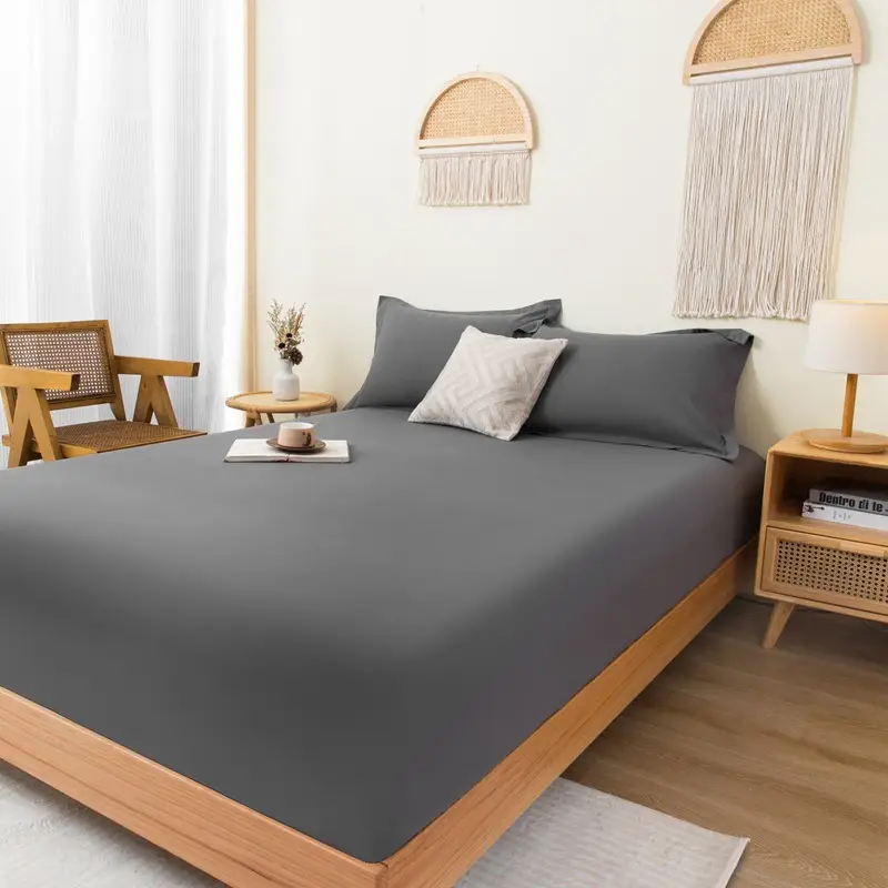 Solid color brushed single fitted sheet comfortable skin-friendly cotton single double bedspread bed sheet dustproof protective bedding wholesale