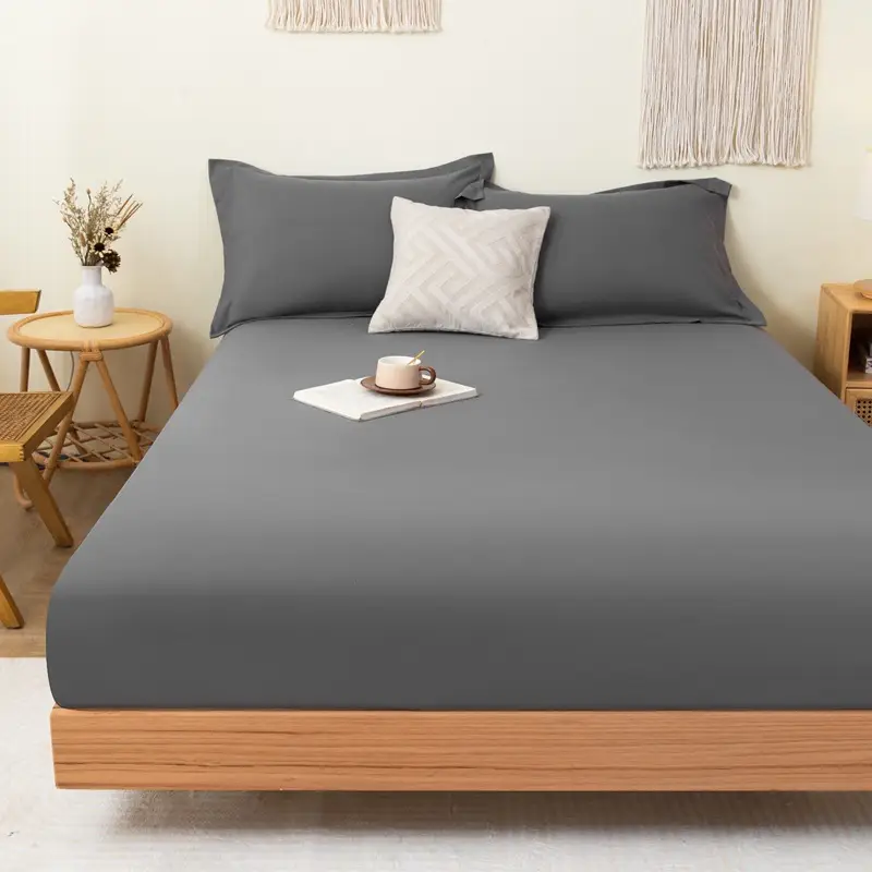 Solid color brushed single fitted sheet comfortable skin-friendly cotton single double bedspread bed sheet dustproof protective bedding wholesale