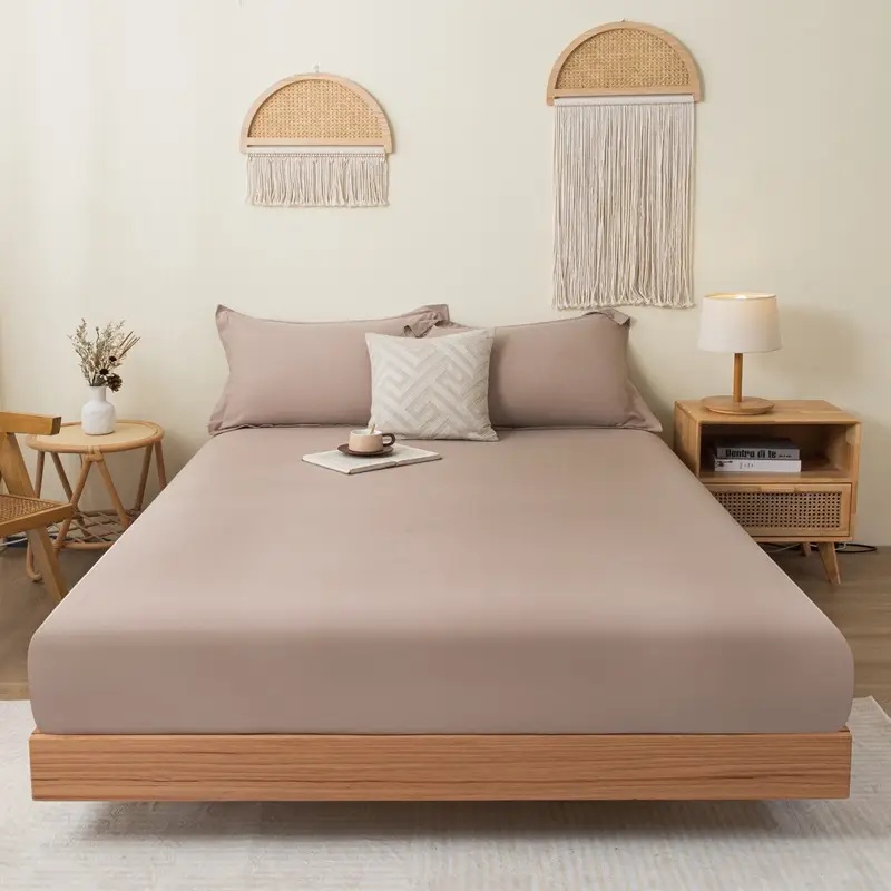 Solid color brushed single fitted sheet comfortable skin-friendly cotton single double bedspread bed sheet dustproof protective bedding wholesale