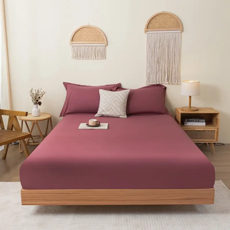 Solid color brushed single fitted sheet comfortable skin-friendly cotton single double bedspread bed sheet dustproof protective bedding wholesale