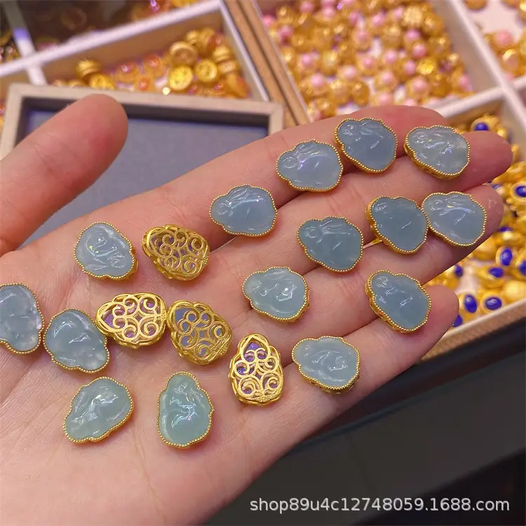 Blue Water Jade Silver Pendant Beads Set S925 - Image 2