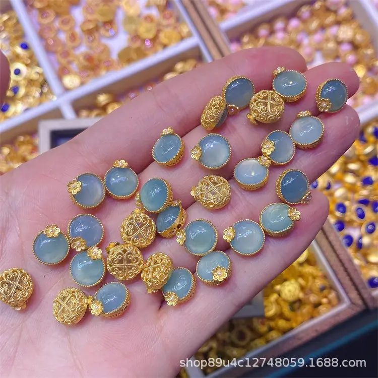 Blue Water Jade Silver Pendant Beads Set S925 - Image 3