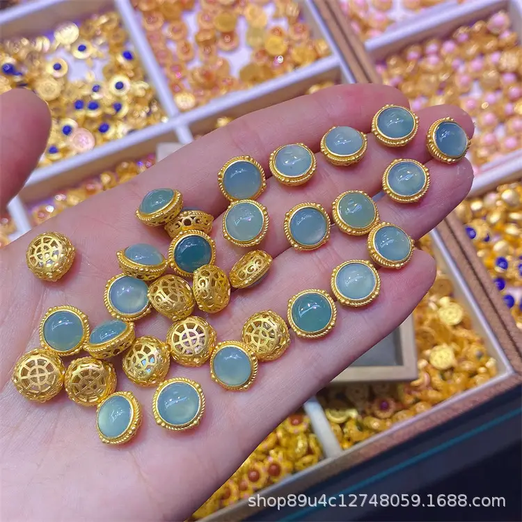 Blue Water Jade Silver Pendant Beads Set S925 - Image 4