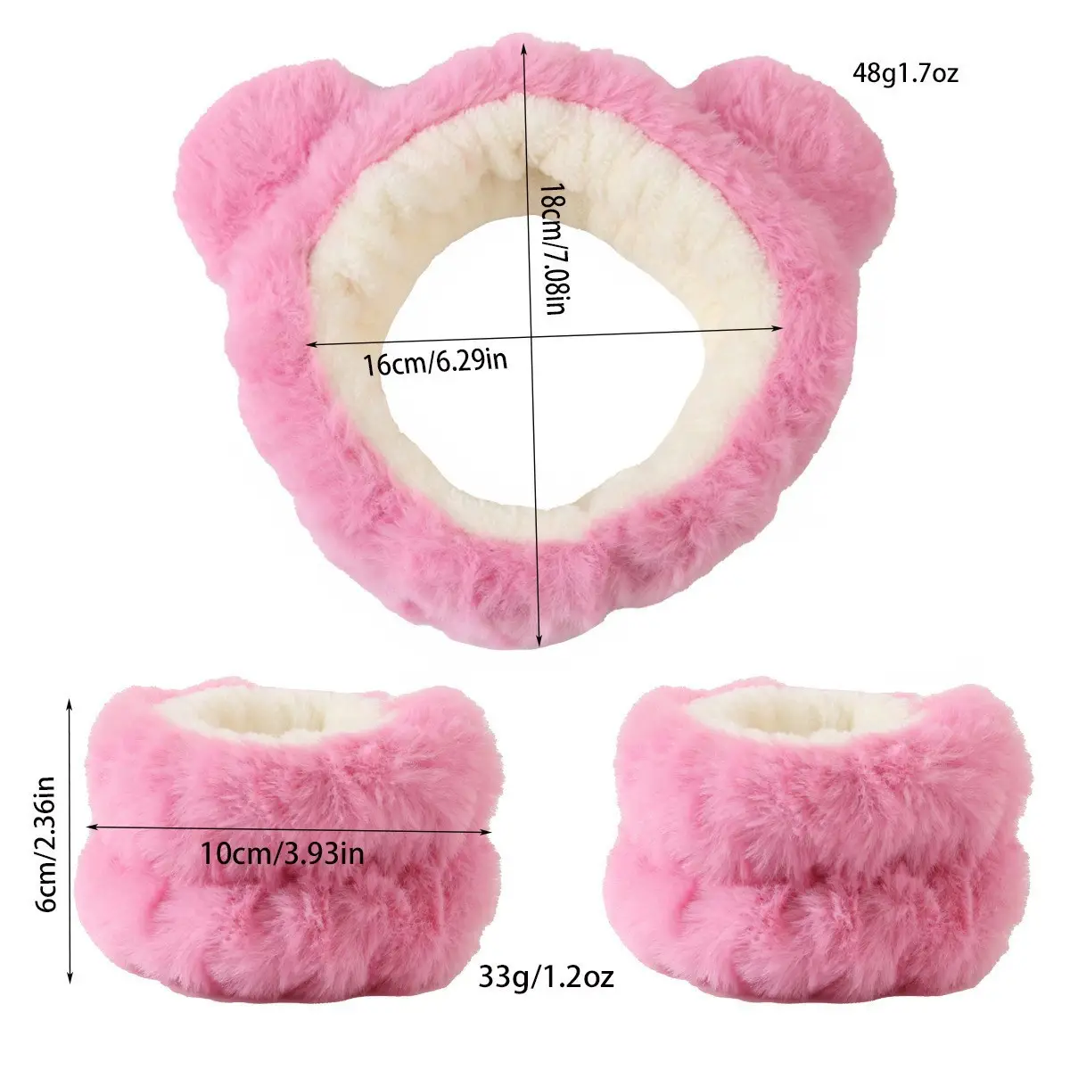 Pink Faux Fur Headbands for Women Waterproof Wrist Band Set — feature 16