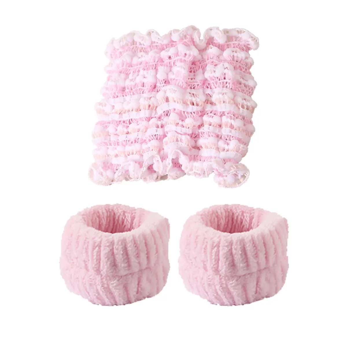 Pink Faux Fur Headbands for Women Waterproof Wrist Band Set - Image 11
