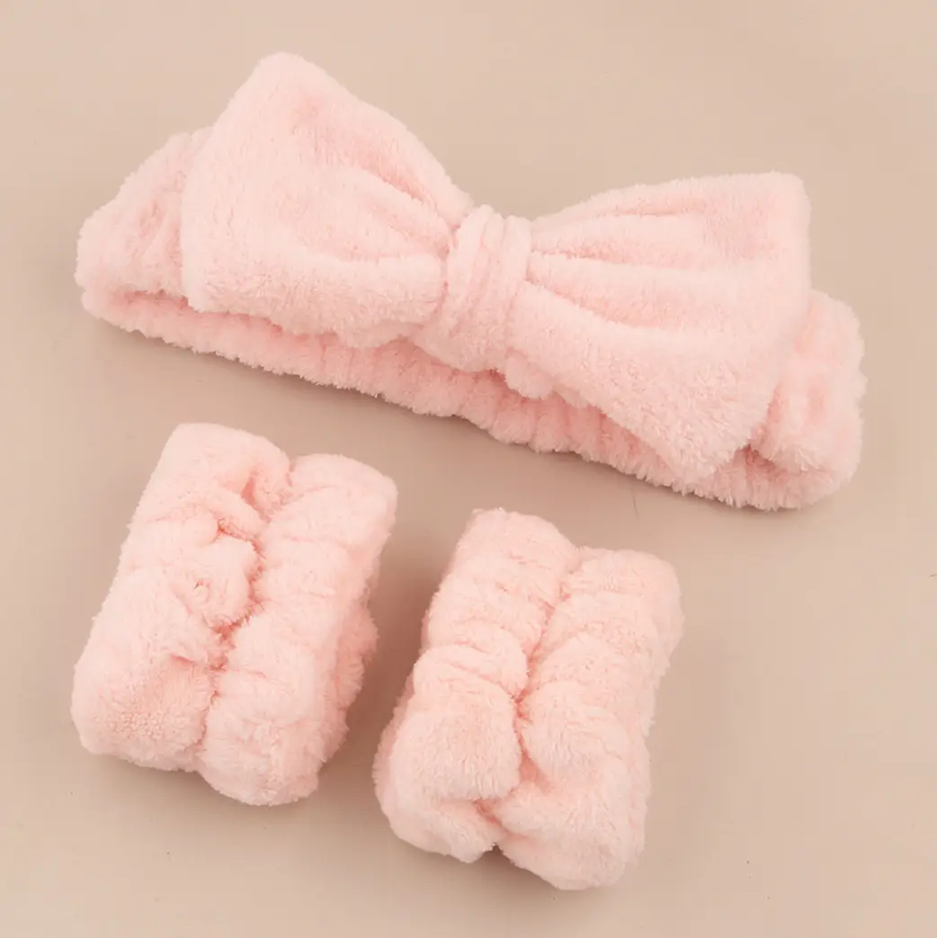 Pink Faux Fur Headbands for Women Waterproof Wrist Band Set - Image 16