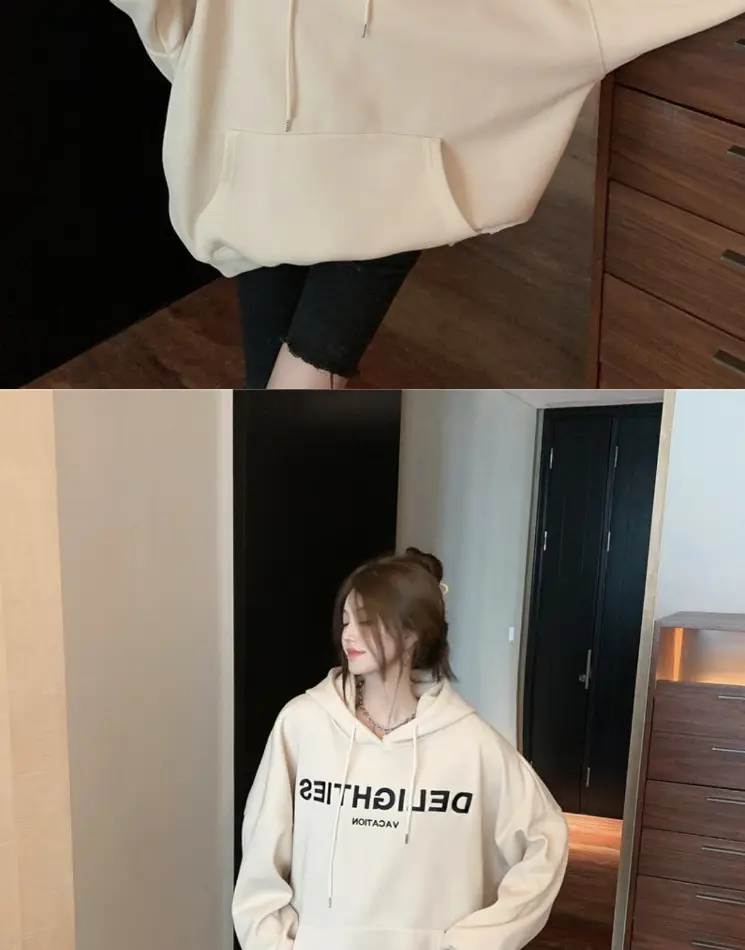 Grey Hooded Sweatshirt Women Loose Fit Fleece Winter Casual — feature 10