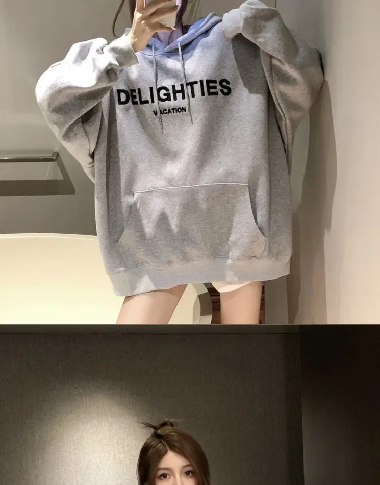 Grey Hooded Sweatshirt Women Loose Fit Fleece Winter Casual — feature 15