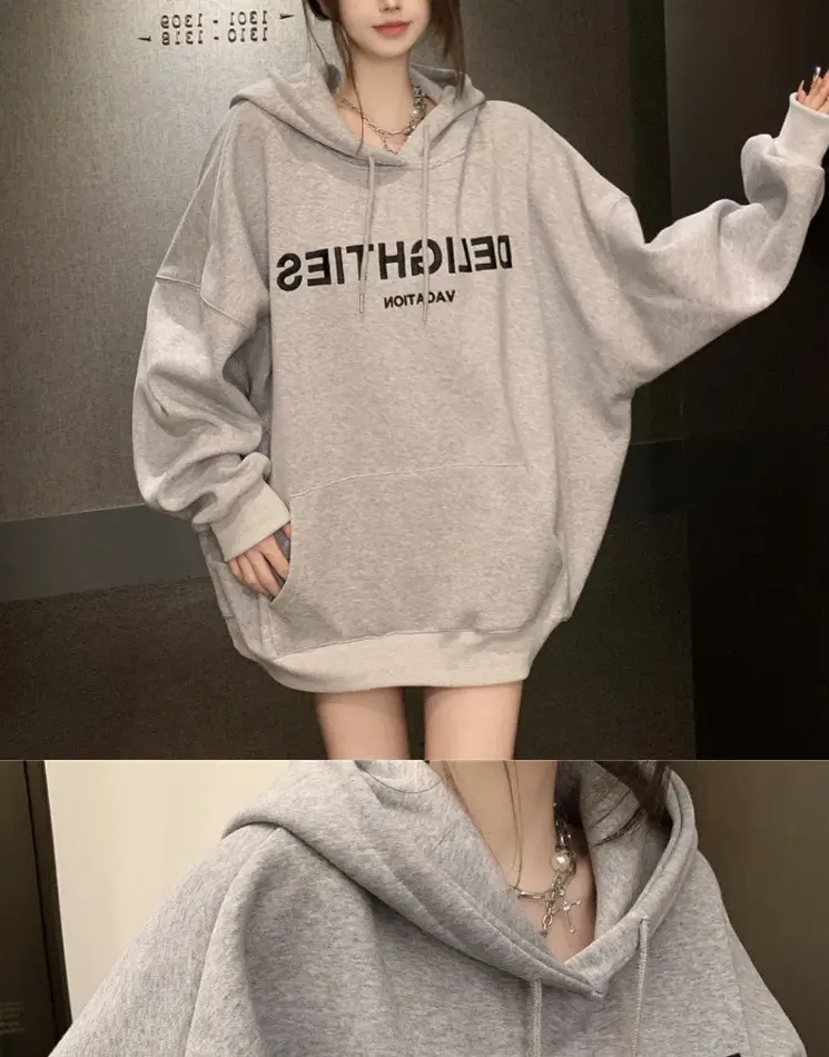 Grey Hooded Sweatshirt Women Loose Fit Fleece Winter Casual — feature 16