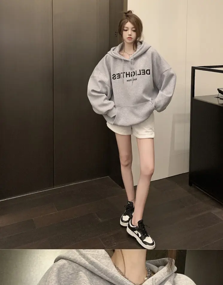 Grey Hooded Sweatshirt Women Loose Fit Fleece Winter Casual — feature 18