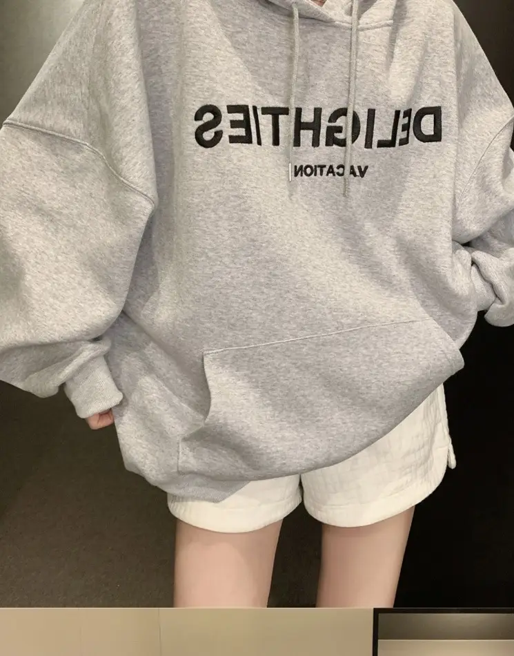 Grey Hooded Sweatshirt Women Loose Fit Fleece Winter Casual — feature 19