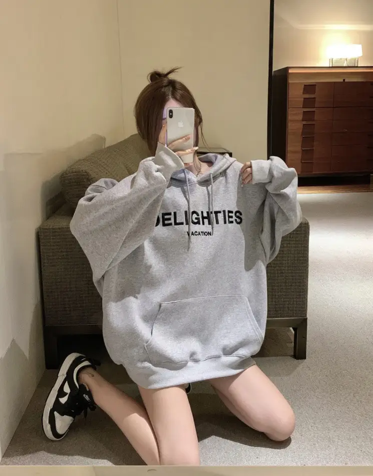 Grey Hooded Sweatshirt Women Loose Fit Fleece Winter Casual — feature 20
