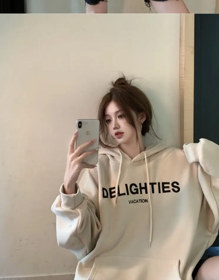 Grey Hooded Sweatshirt Women Loose Fit Fleece Winter Casual — feature 4