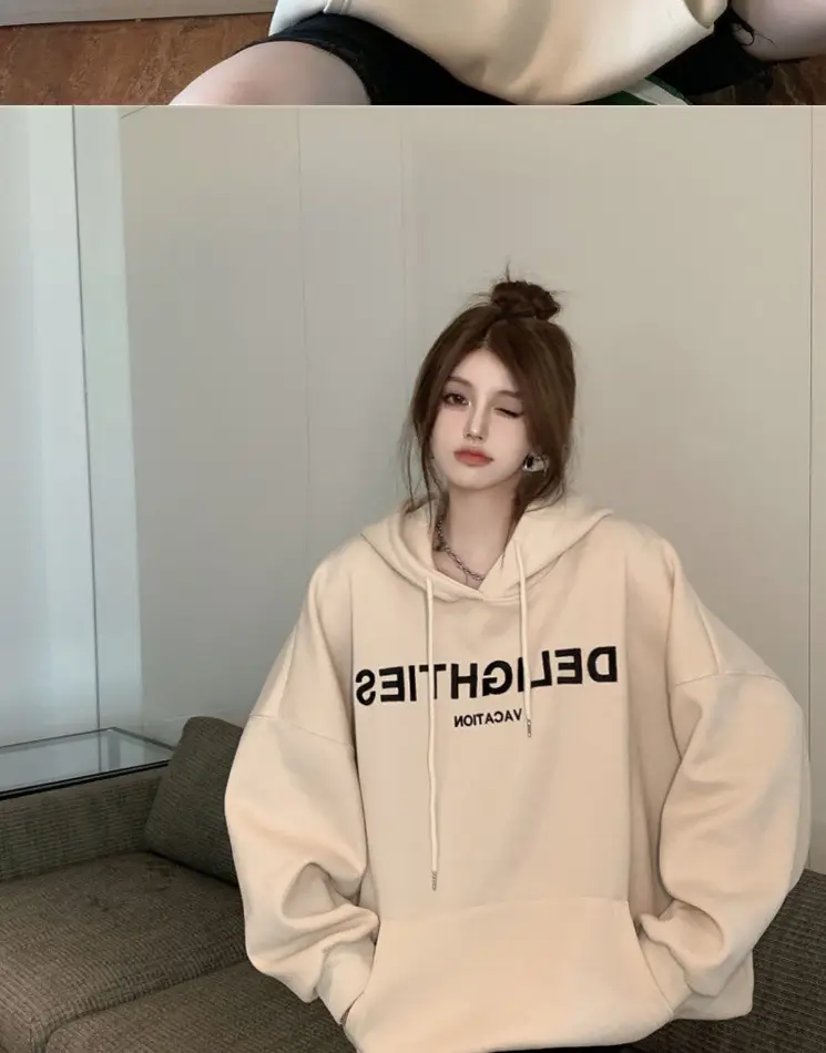 Grey Hooded Sweatshirt Women Loose Fit Fleece Winter Casual — feature 5