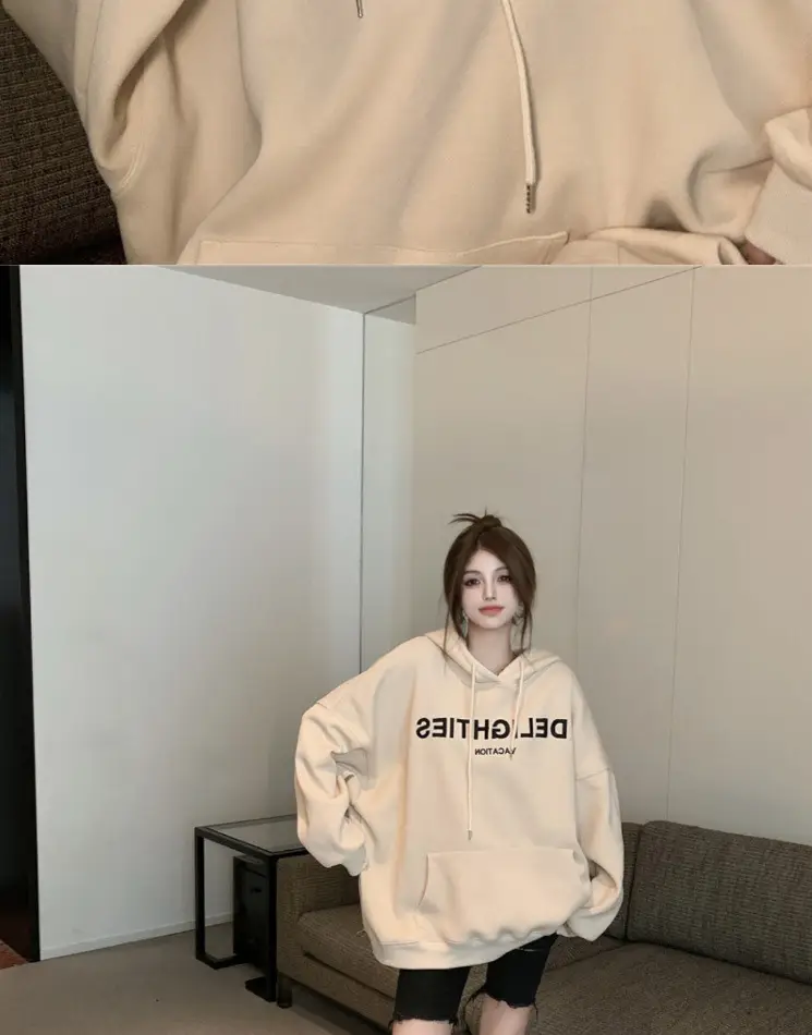 Grey Hooded Sweatshirt Women Loose Fit Fleece Winter Casual — feature 8