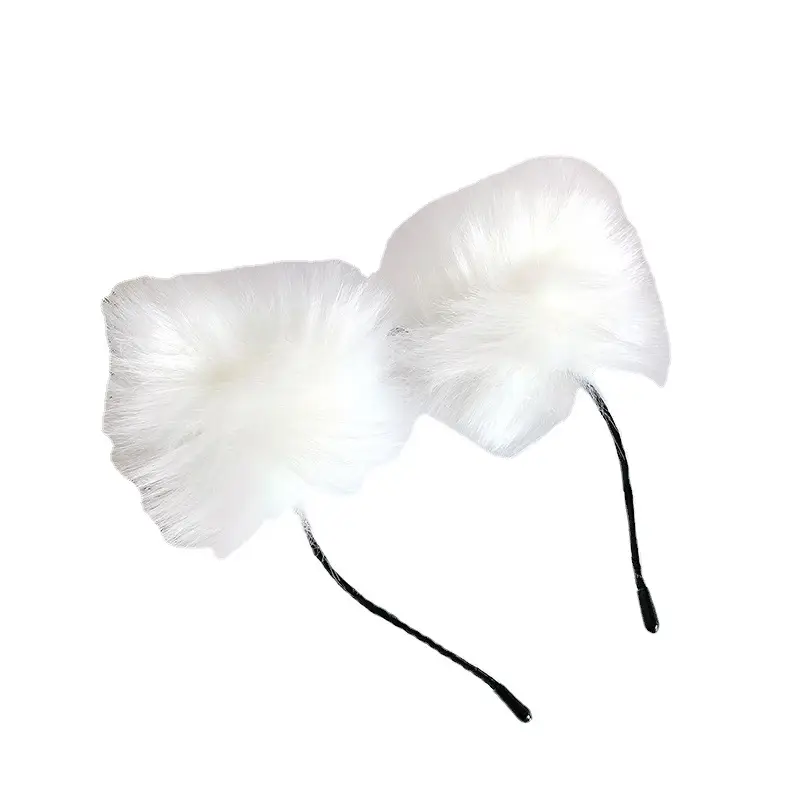 Plush Cat Ear Hairbands Black White for Women