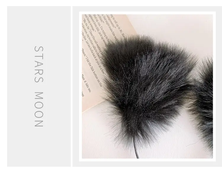 Plush Cat Ear Hairbands Black White for Women — feature 7