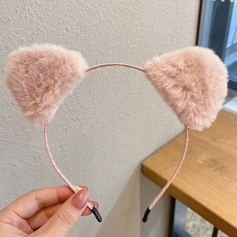 Plush Cat Ear Hairbands Black White for Women