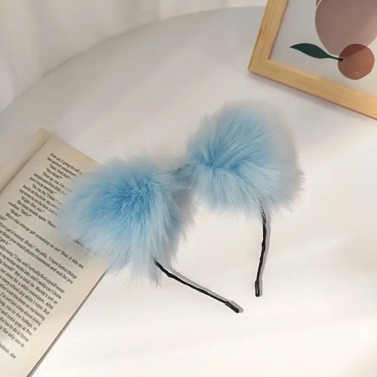 Plush Cat Ear Hairbands Black White for Women