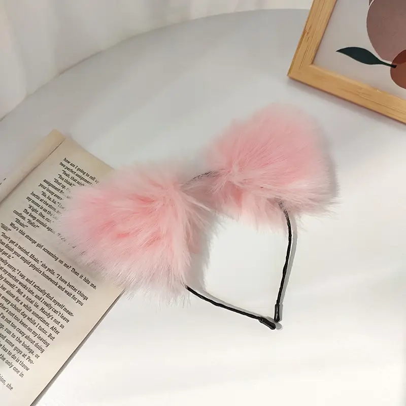 Plush Cat Ear Hairbands Black White for Women