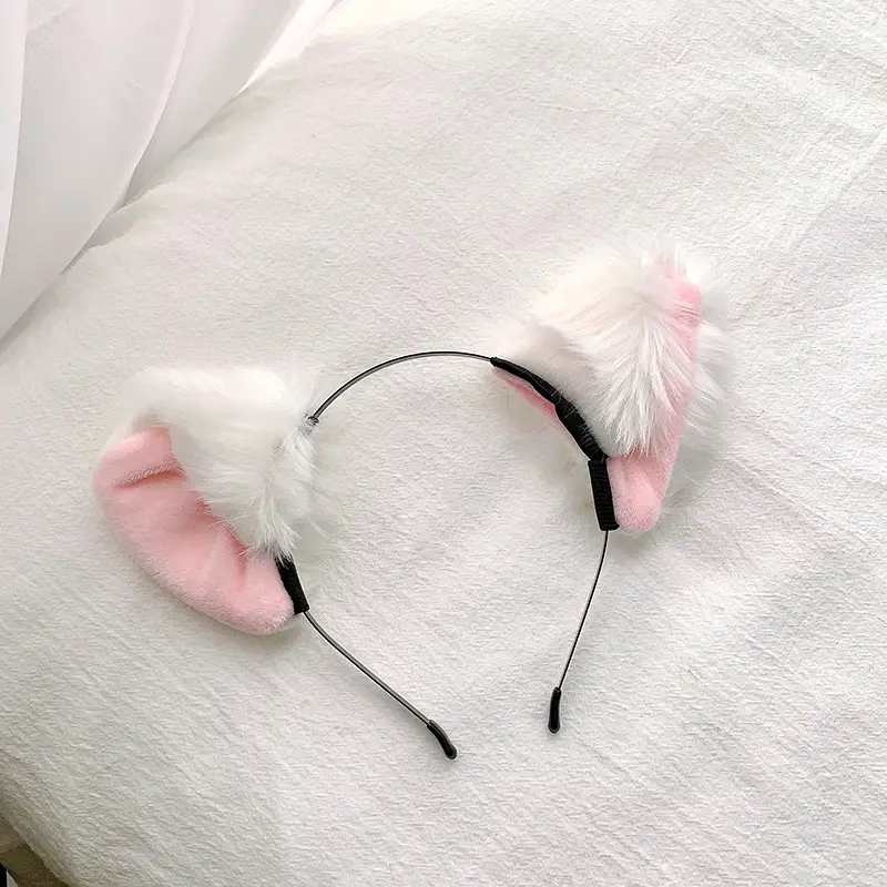 Plush Cat Ear Hairbands Black White for Women