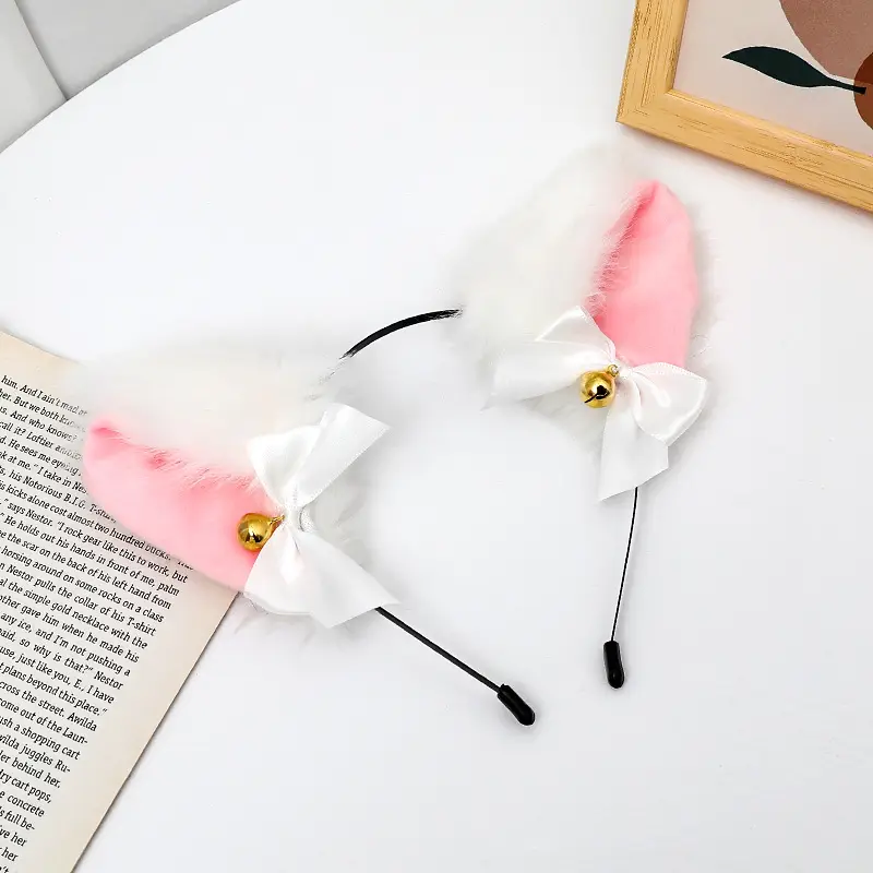 Plush Cat Ear Hairbands Black White for Women