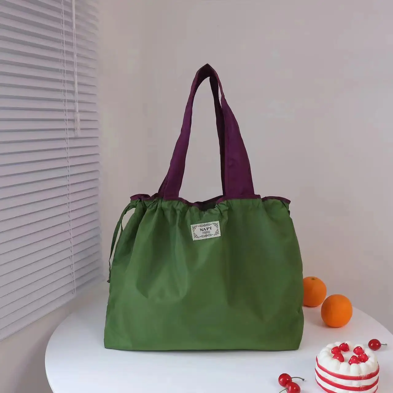 Purple Cross-Border Foldable Tote Bag with Green Handles - Image 27