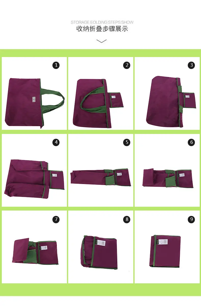 Purple Cross-Border Foldable Tote Bag with Green Handles — feature 12