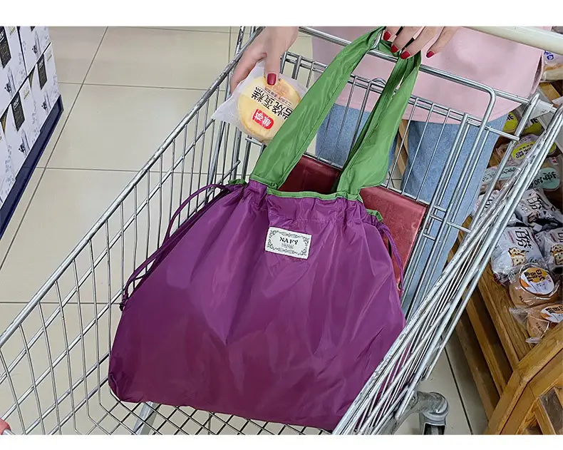 Purple Cross-Border Foldable Tote Bag with Green Handles — feature 16