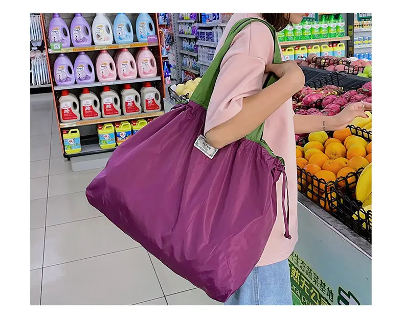 Purple Cross-Border Foldable Tote Bag with Green Handles — feature 17
