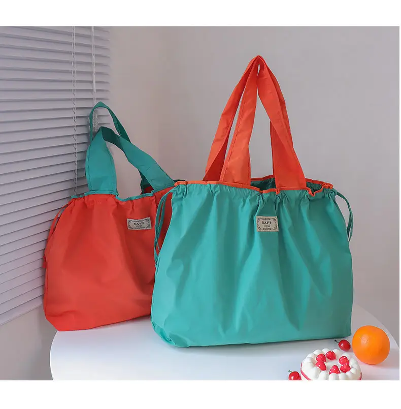 Purple Cross-Border Foldable Tote Bag with Green Handles — feature 24