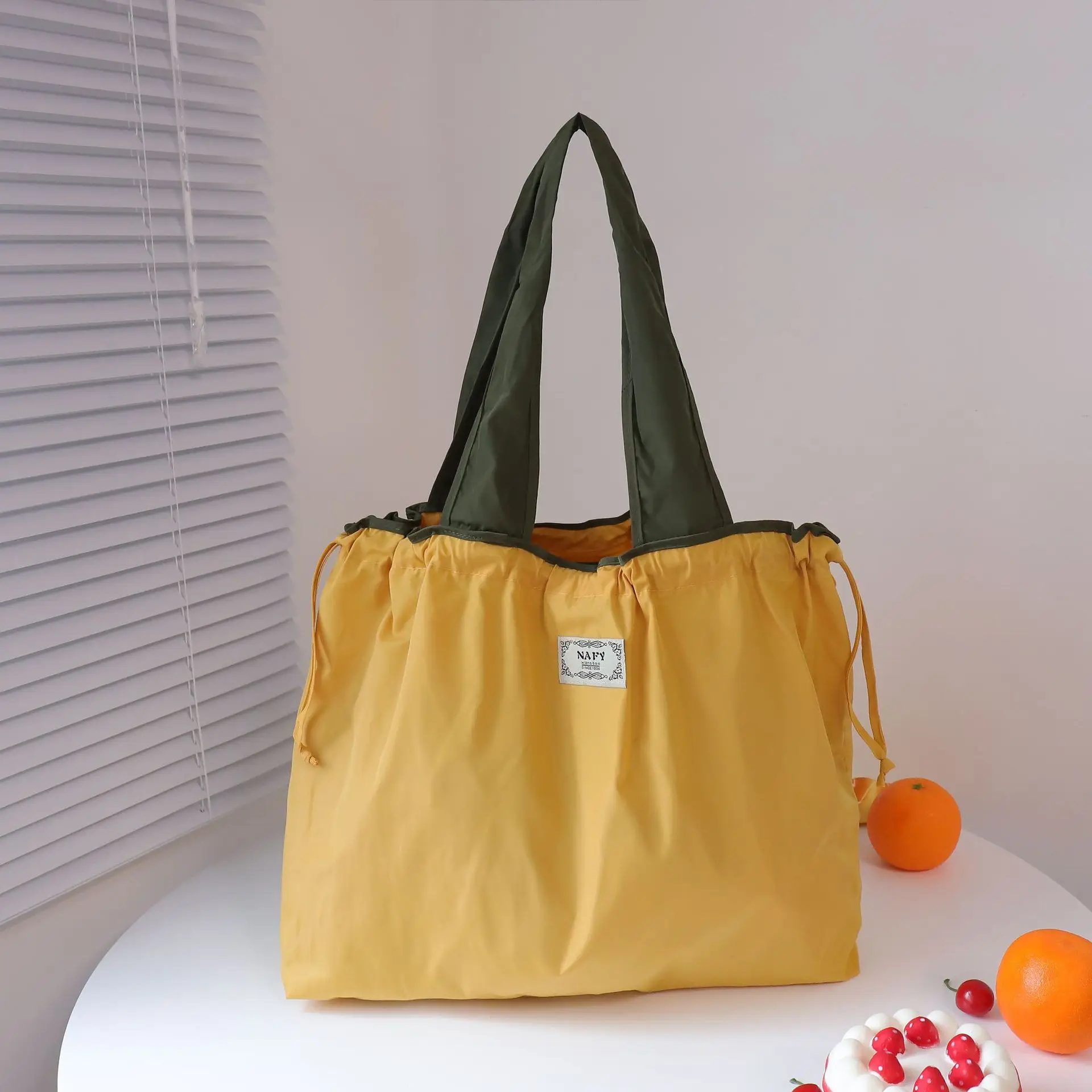 Purple Cross-Border Foldable Tote Bag with Green Handles - Image 11