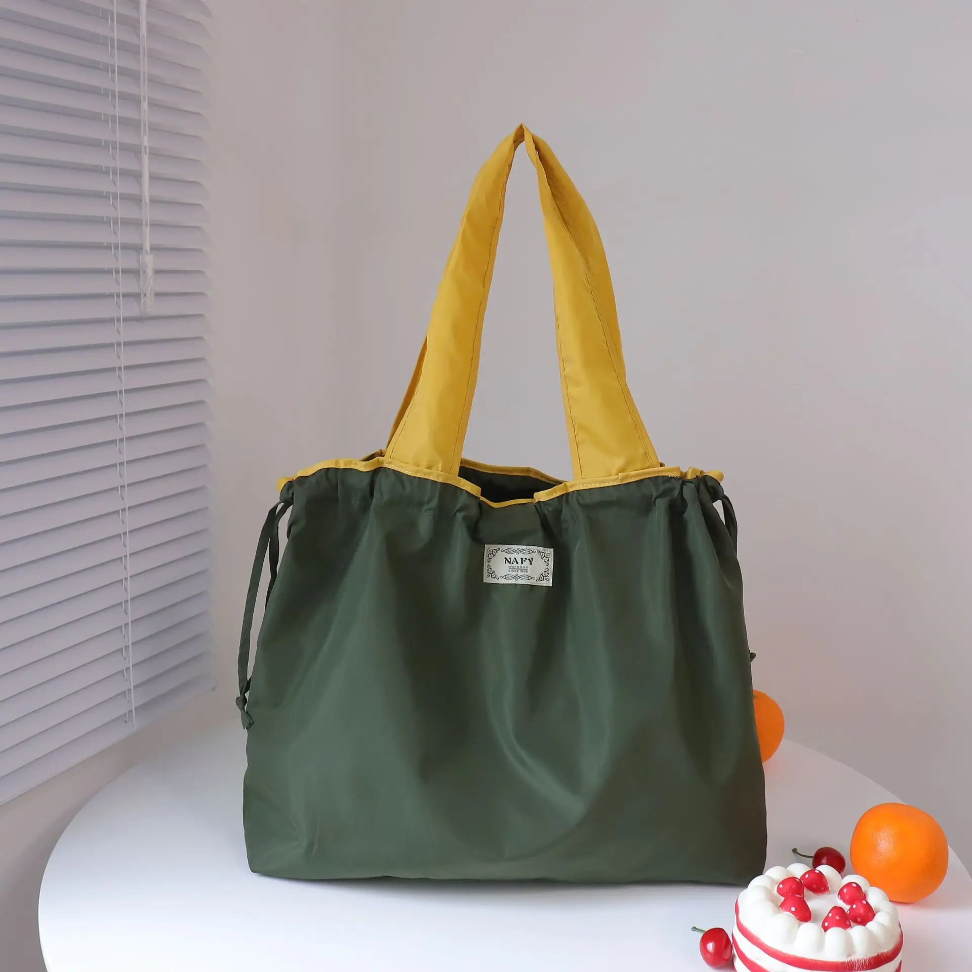 Purple Cross-Border Foldable Tote Bag with Green Handles - Image 12