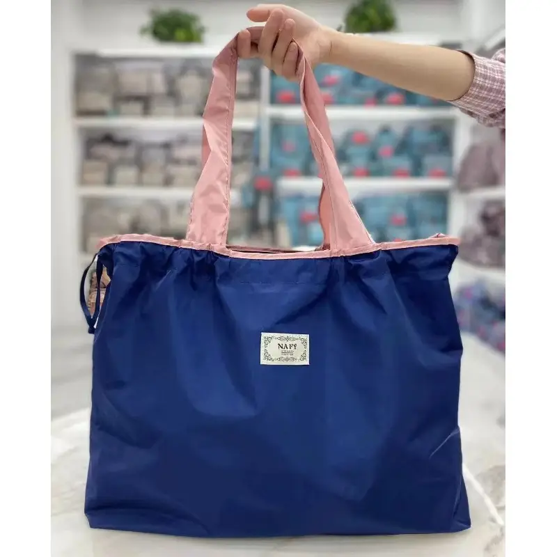 Purple Cross-Border Foldable Tote Bag with Green Handles - Image 13