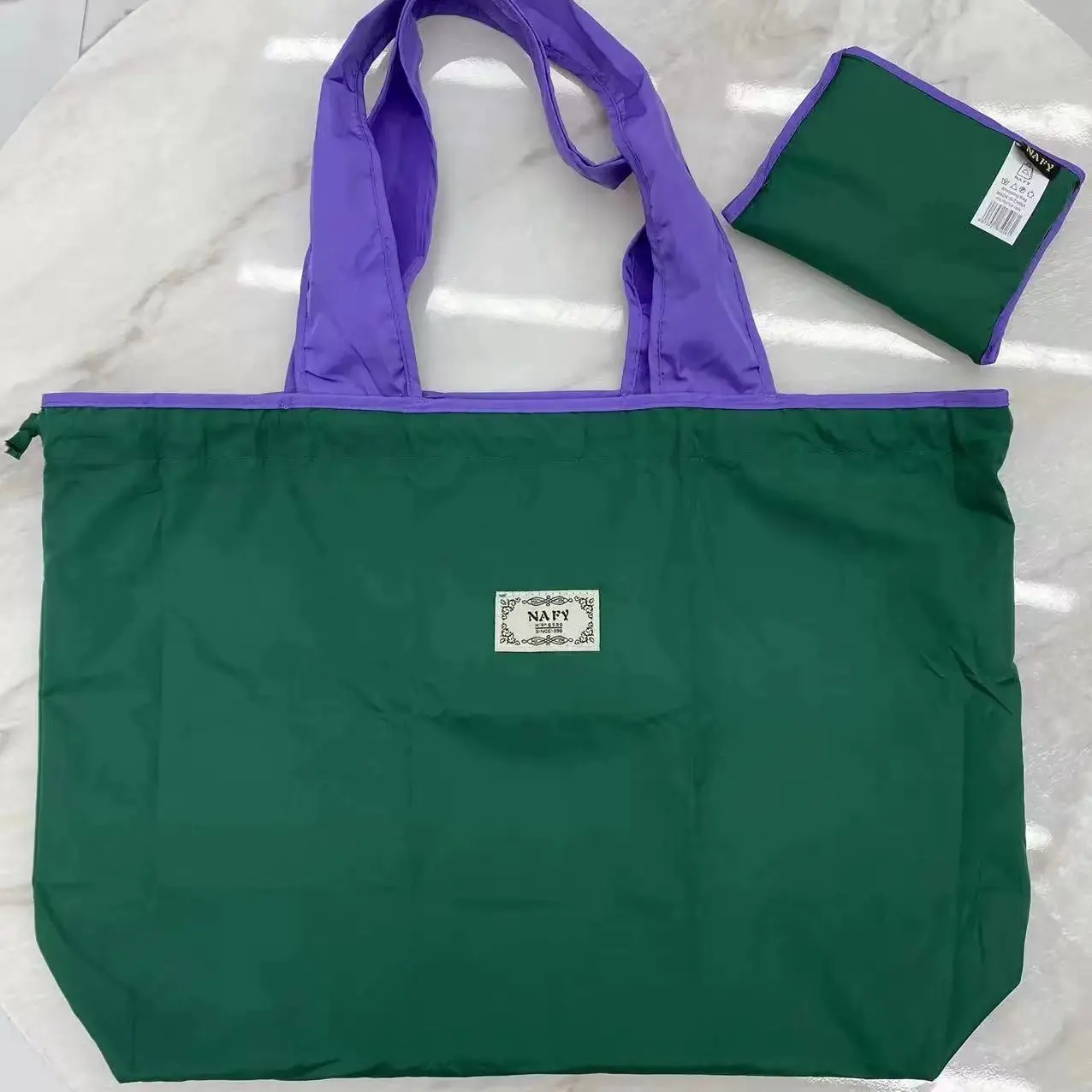 Purple Cross-Border Foldable Tote Bag with Green Handles - Image 15