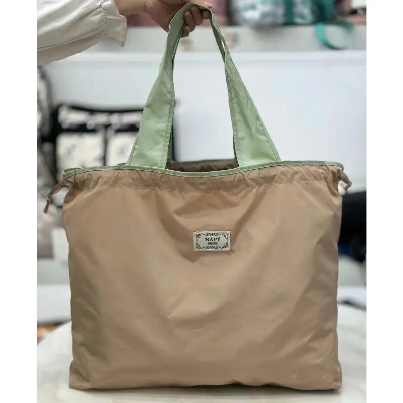 Purple Cross-Border Foldable Tote Bag with Green Handles - Image 17