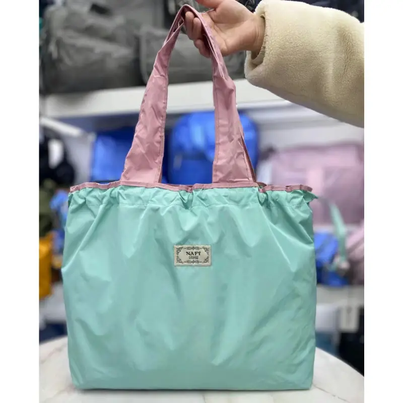 Purple Cross-Border Foldable Tote Bag with Green Handles - Image 19