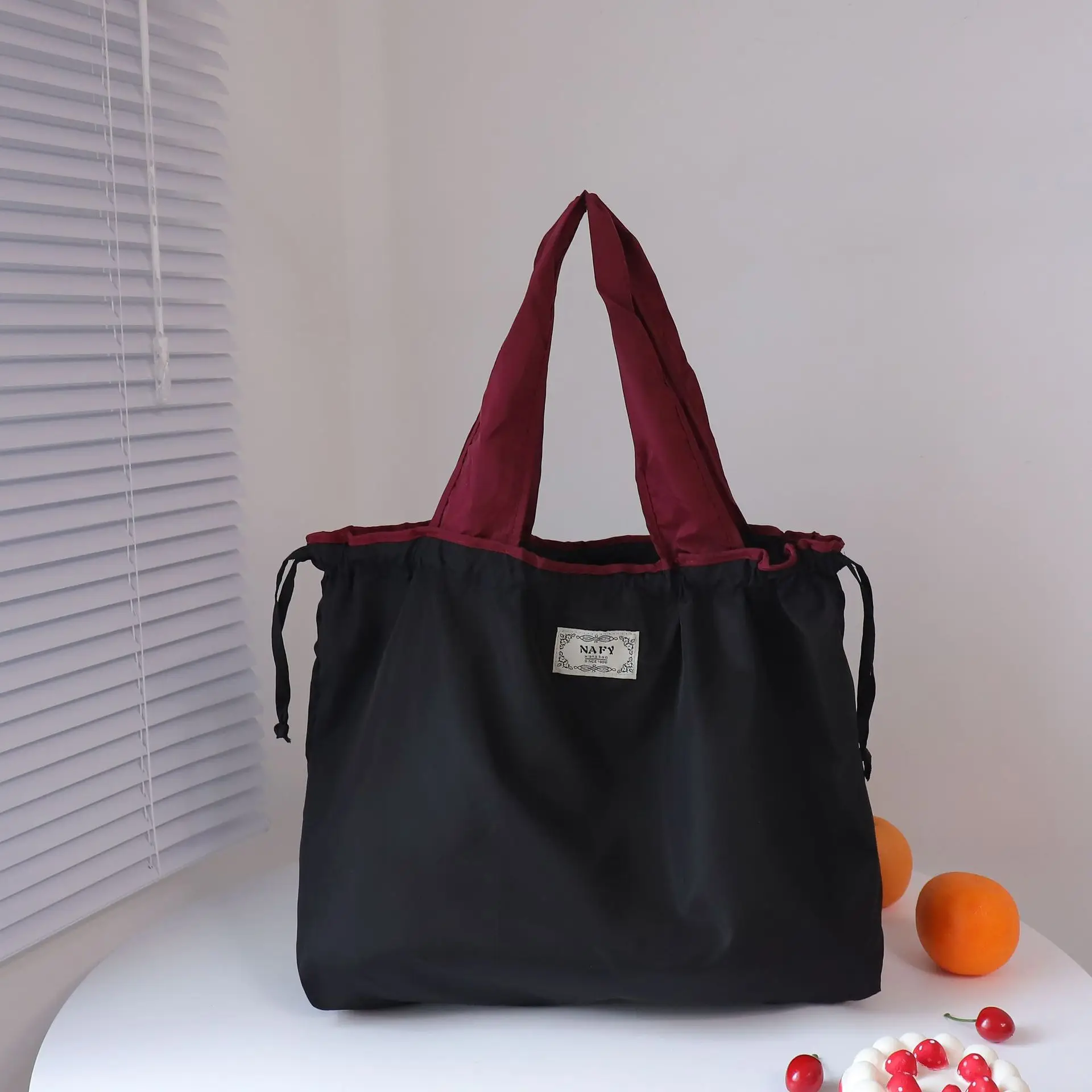 Purple Cross-Border Foldable Tote Bag with Green Handles - Image 3