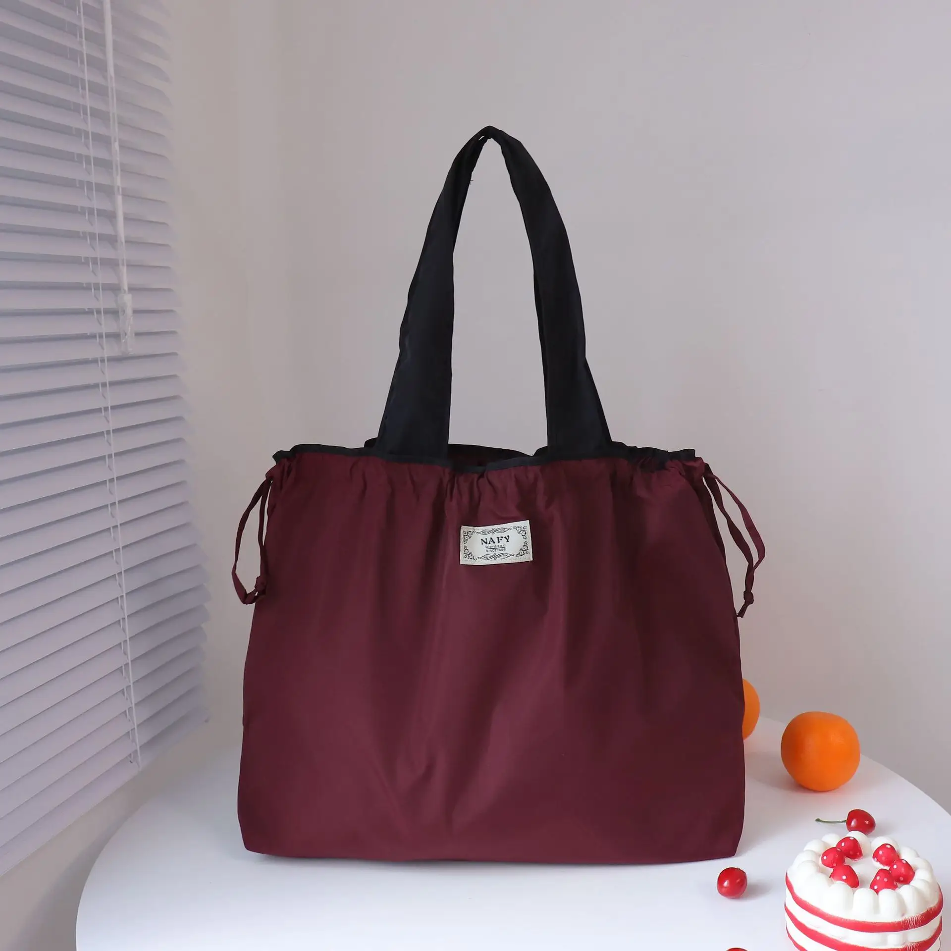 Purple Cross-Border Foldable Tote Bag with Green Handles - Image 4