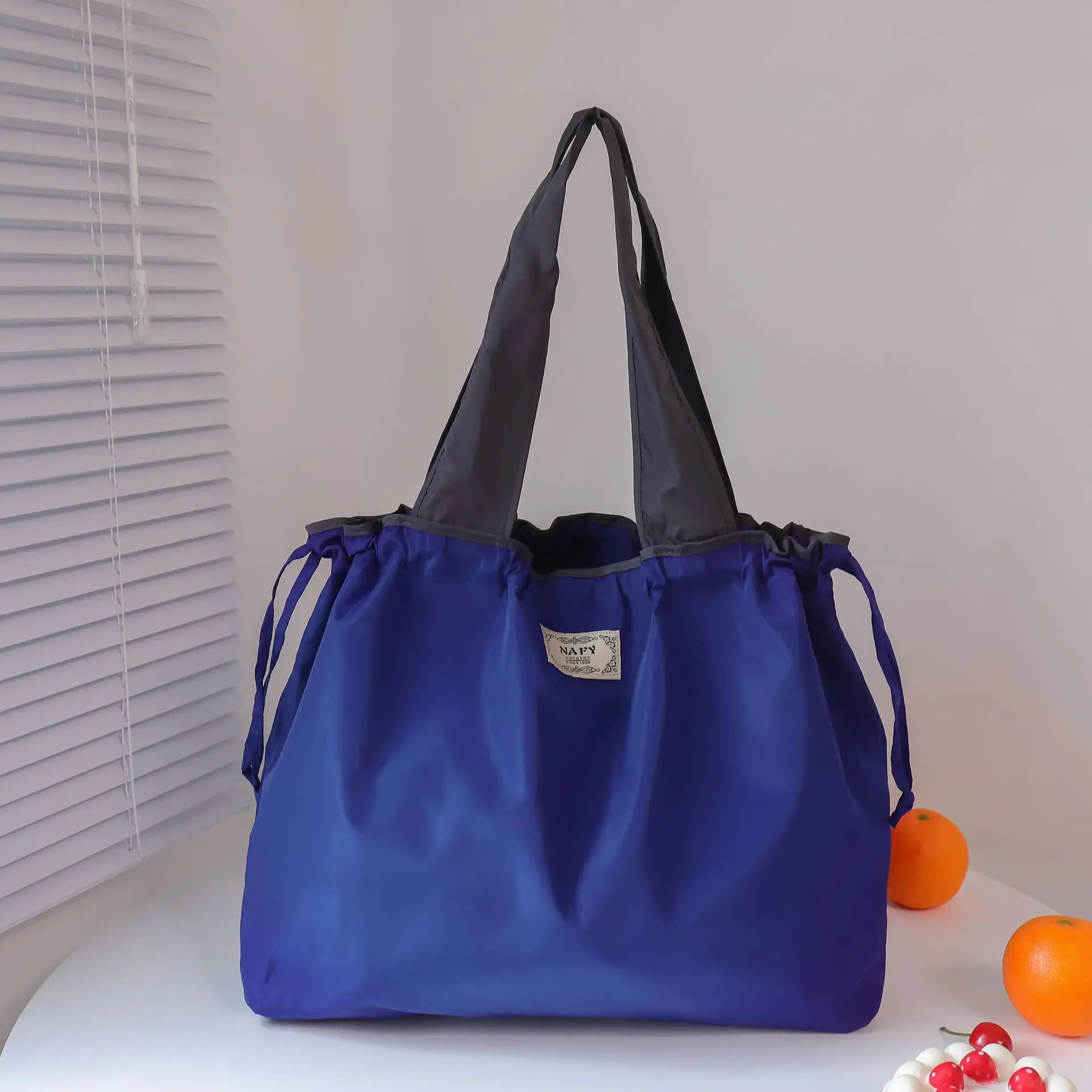 Purple Cross-Border Foldable Tote Bag with Green Handles - Image 8