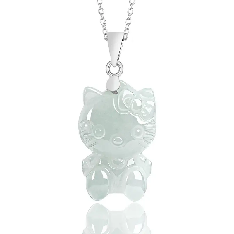 Natural Jade Cartoon Cat Pendant Ice Green - Image 3