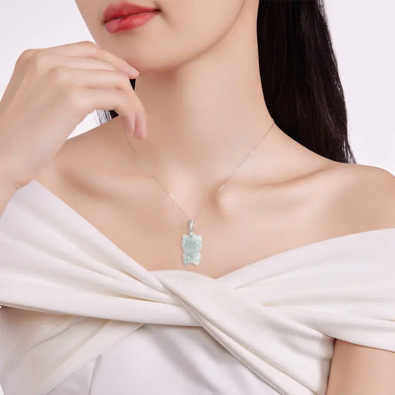 Natural Jade Cartoon Cat Pendant Ice Green - Image 5
