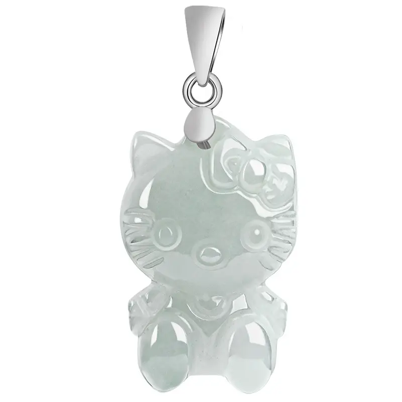 Natural Jade Cartoon Cat Pendant Ice Green - Image 6
