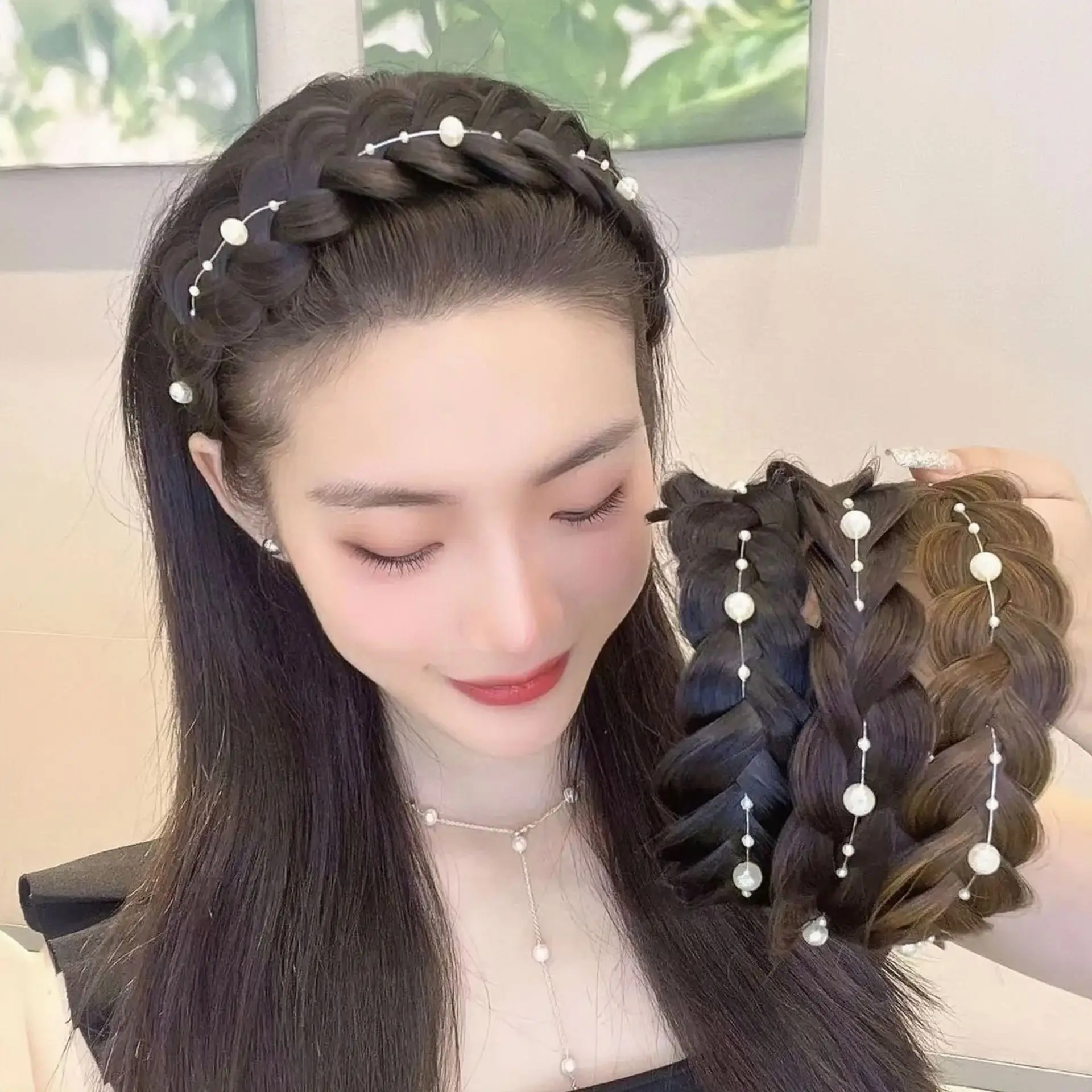 Women's Fish Bone Braided Hair Hoop for High Cranial Top — feature 1