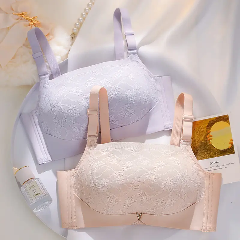 Women's Adjustable Lace Bra Pink White Adjustable Straps - Image 10