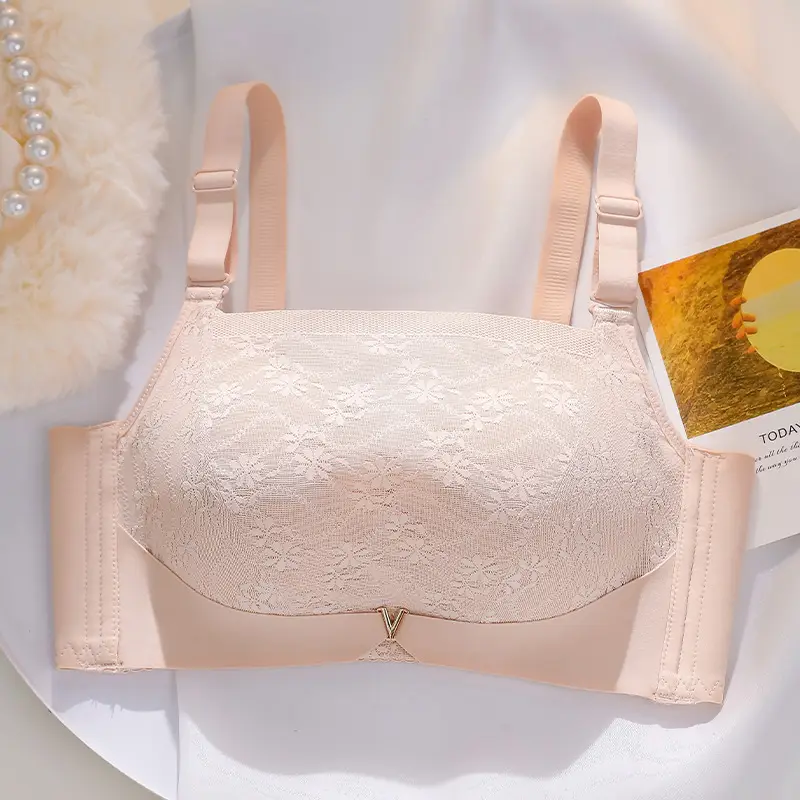 Women's Adjustable Lace Bra Pink White Adjustable Straps - Image 2