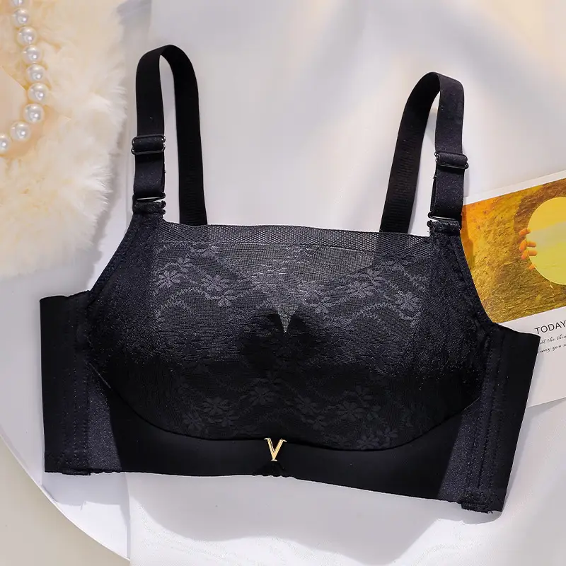 Women's Adjustable Lace Bra Pink White Adjustable Straps - Image 3