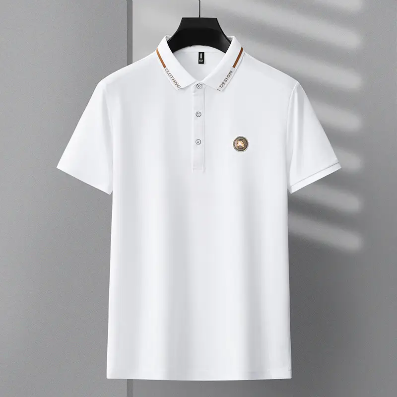Men's Black Embroidered Polo Shirt Short Sleeve